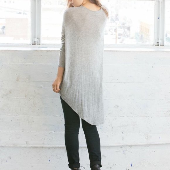 Gray Long Sleeve T-Shirt Drape Knit High Low Top - Picture 4 of 4